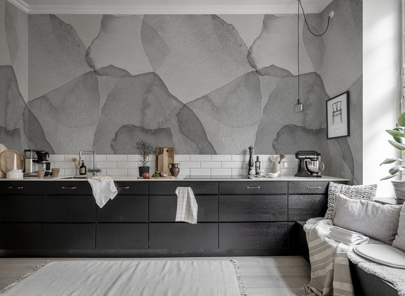 R18589 Petals Graphite Simplicity Mural by Rebel Walls