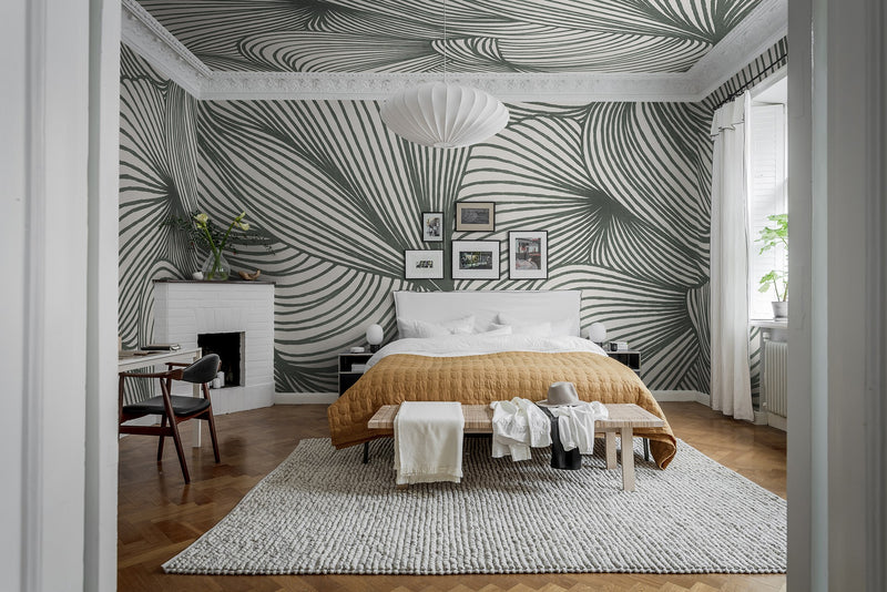 R18598 Opulence Lines Moss Simplicity Mural by Rebel Walls
