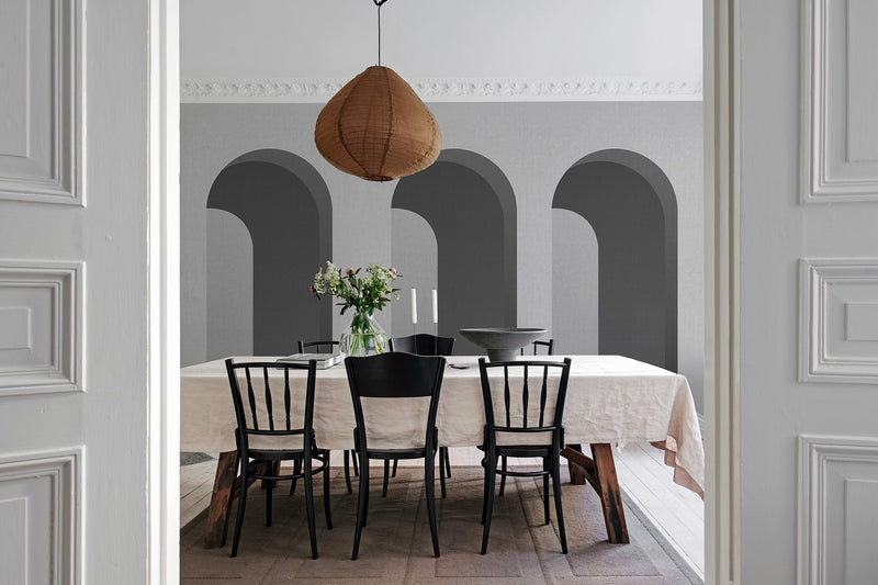 R18618 Arch Gray Simplicity Mural by Rebel Walls