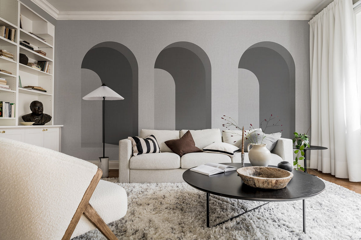R18618 Arch Gray Simplicity Mural by Rebel Walls