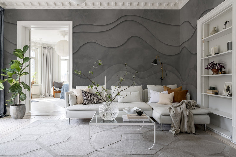 R18628 3D Wave Gray Pops Mural by Rebel Walls