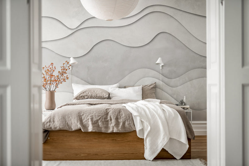 R18629 3D Wave White Pops Mural by Rebel Walls