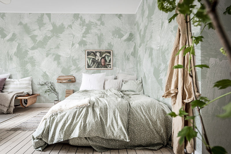 R18632 Brush Green Simplicity Mural by Rebel Walls