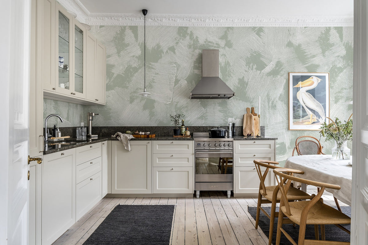 R18632 Brush Green Simplicity Mural by Rebel Walls