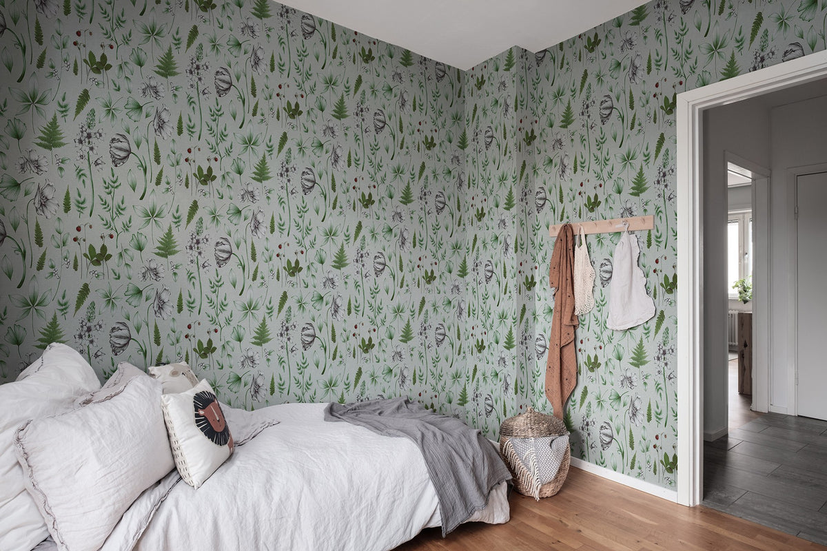 R18644 Botanical Green Meet a Rebel Mural by Rebel Walls