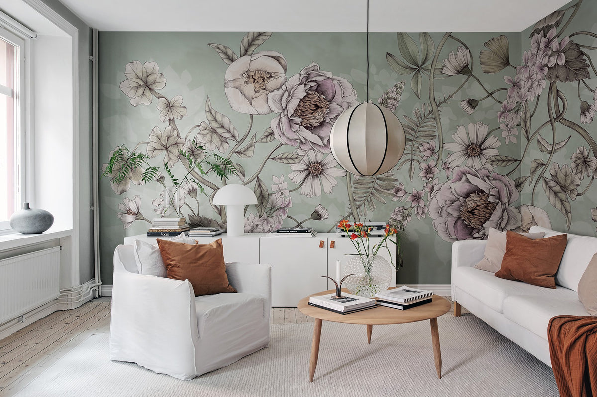 R18645 Spring Flower Green Meet a Rebel Mural by Rebel Walls