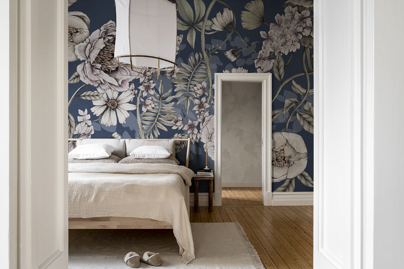 R18646 Spring Flower Dark Blue Meet a Rebel Mural by Rebel Walls