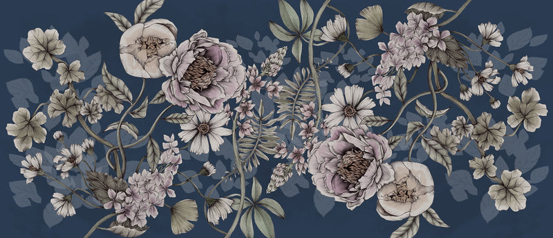R18646 Spring Flower Dark Blue Meet a Rebel Mural by Rebel Walls