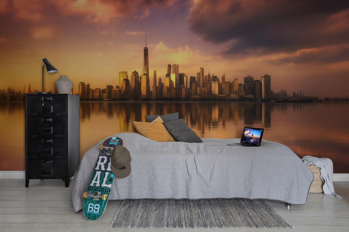 R19077 Sunset Skyline Pops Mural by Rebel Walls