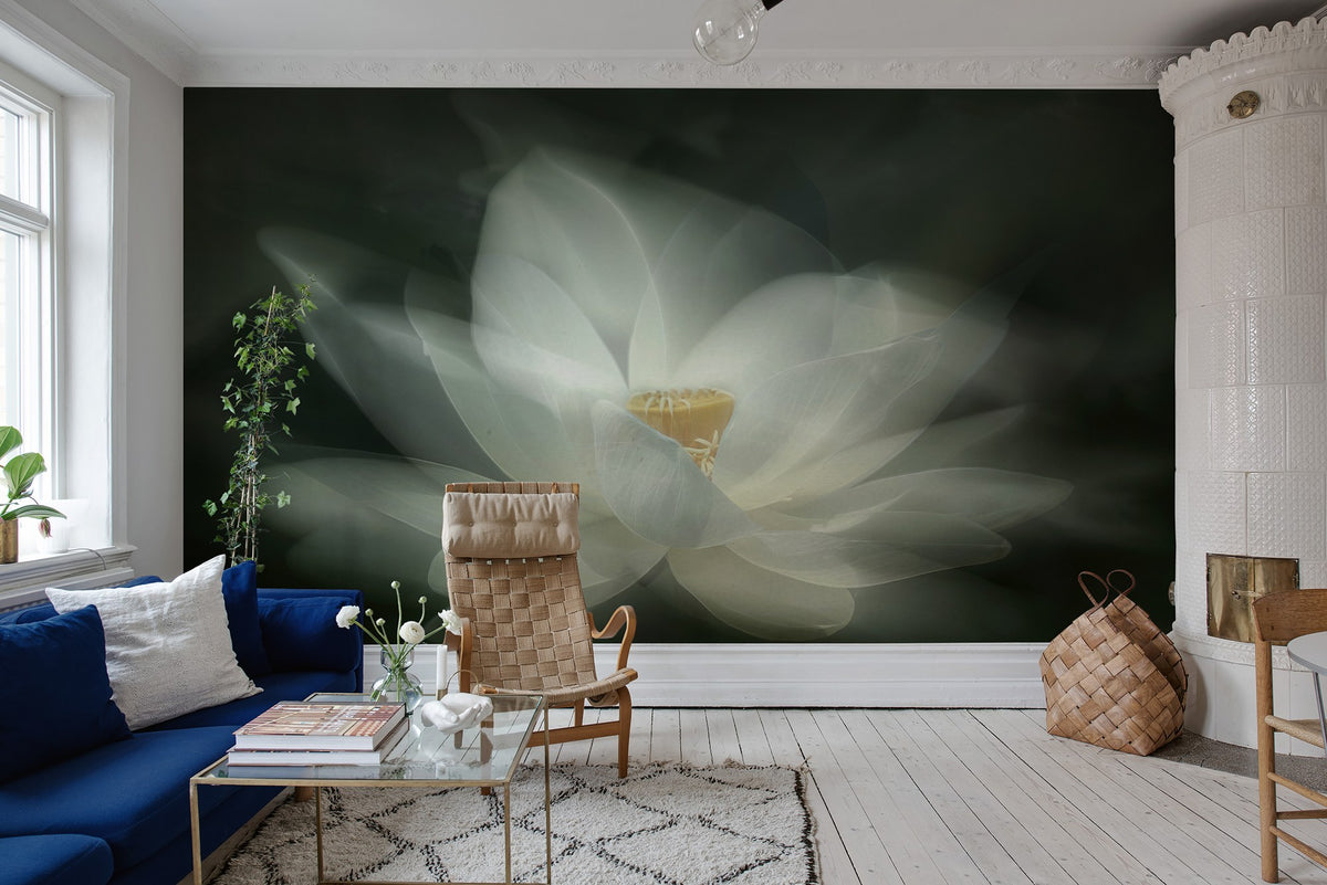 R19175 White Waterlily Pops Mural by Rebel Walls