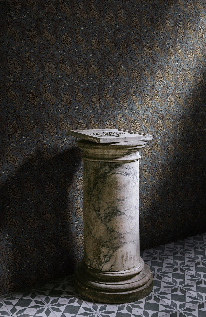 R19212 Year Of The Tiger Midnight Vintage Brocade Wallpaper by Rebel Walls