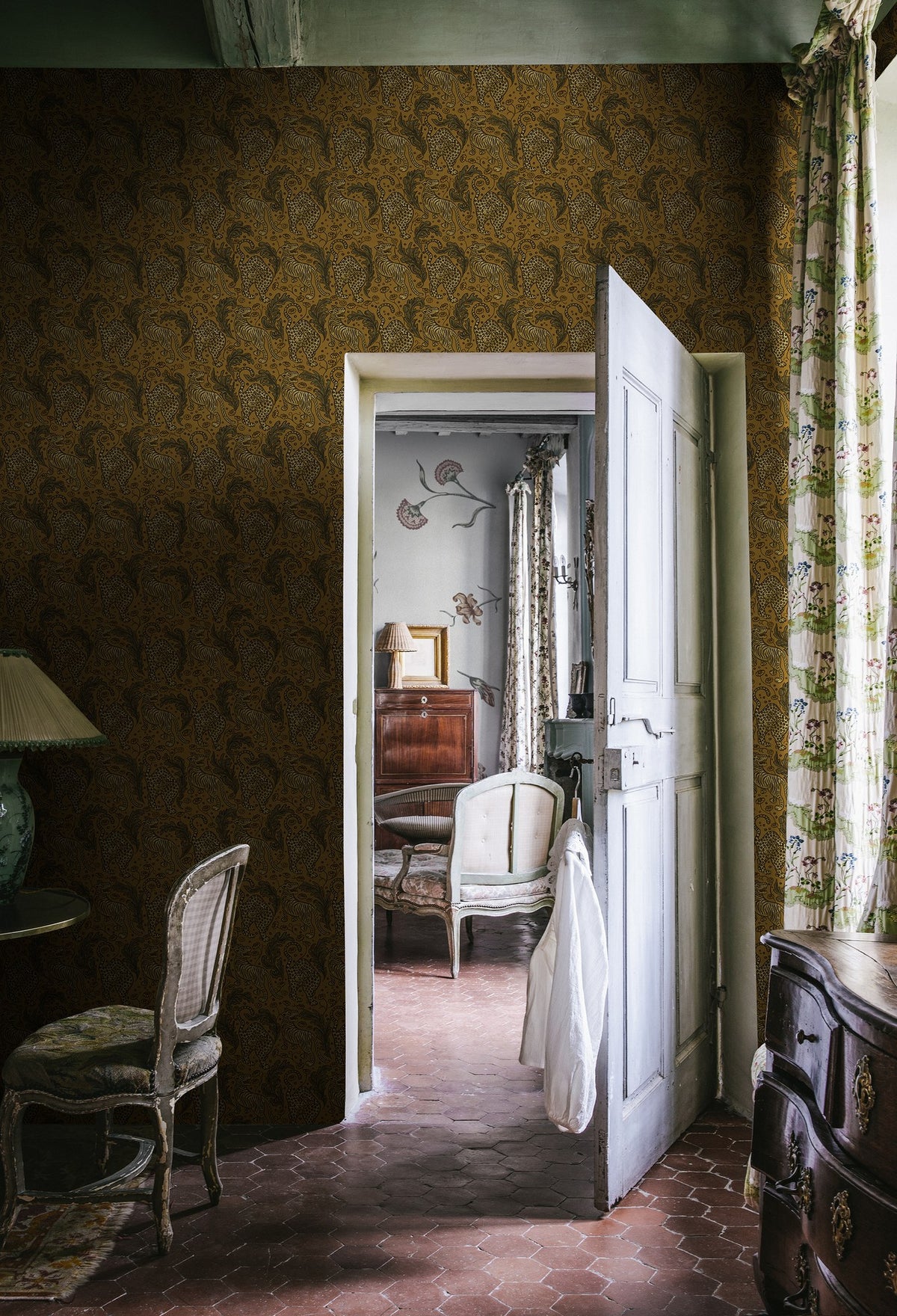 R19214 Year Of The Tiger Saffron Vintage Brocade Wallpaper by Rebel Walls