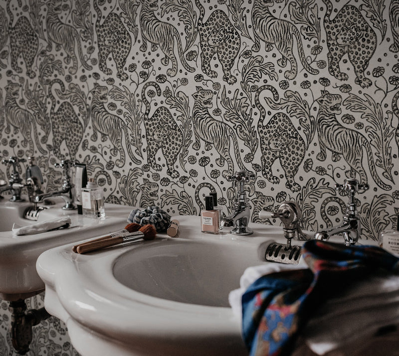 R19215 Year Of The Tiger Graphite Vintage Brocade Wallpaper by Rebel Walls