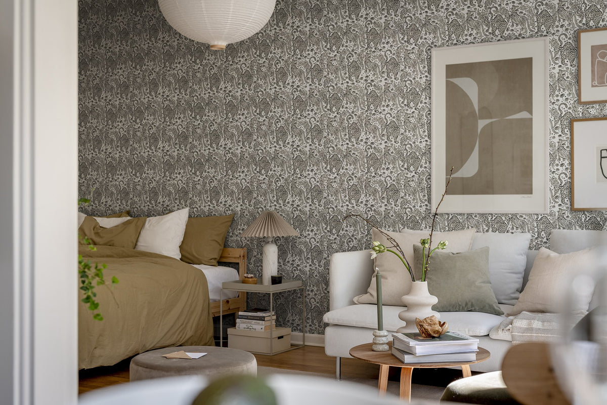 R19215 Year Of The Tiger Graphite Vintage Brocade Wallpaper by Rebel Walls