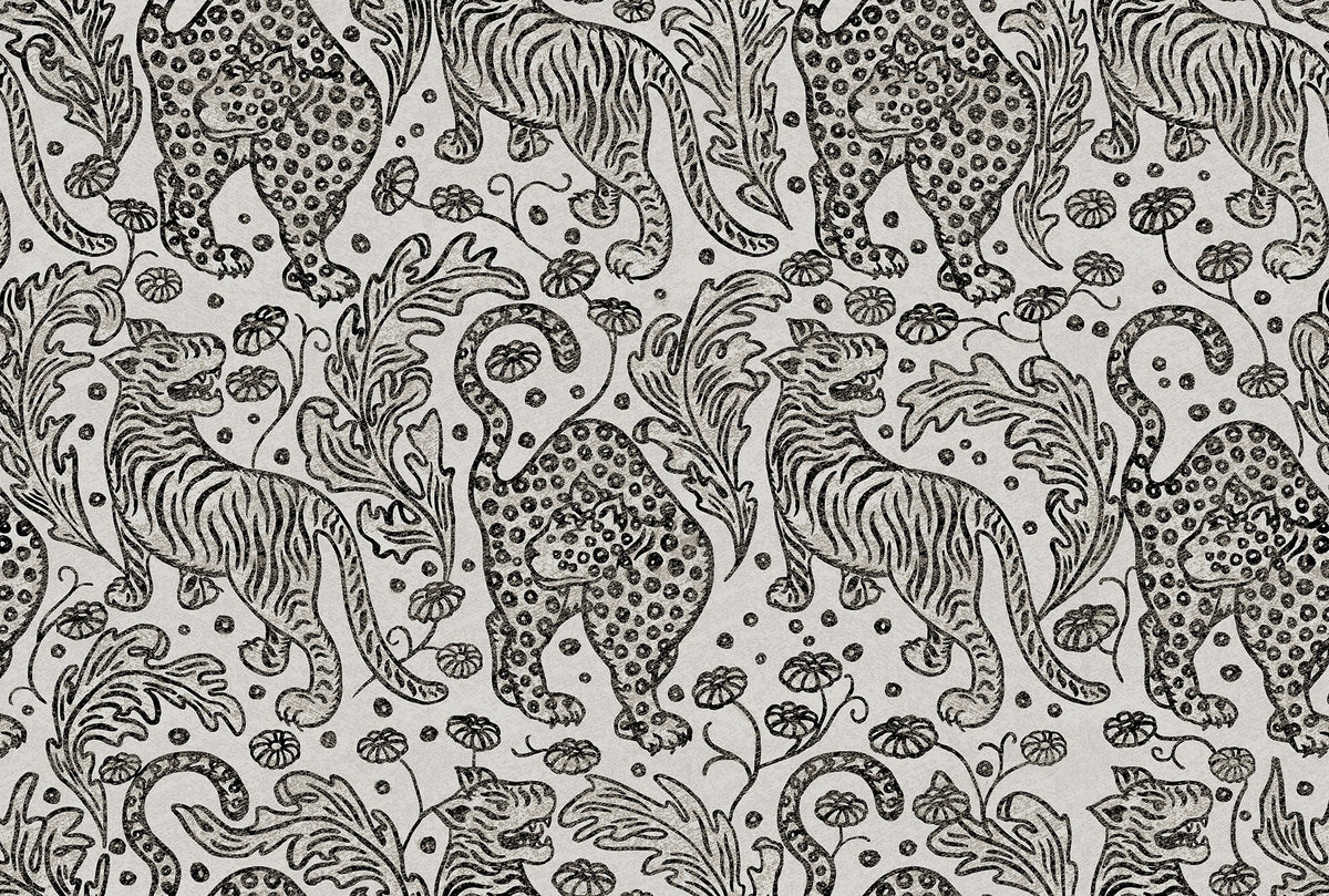R19215 Year Of The Tiger Graphite Vintage Brocade Wallpaper by Rebel Walls