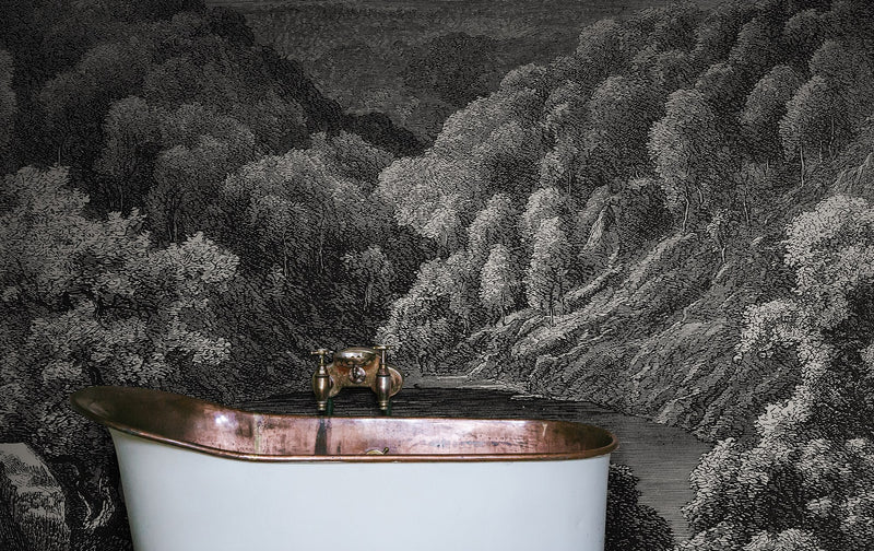 R19216 Mystery Lake Vintage Vintage Brocade Mural by Rebel Walls