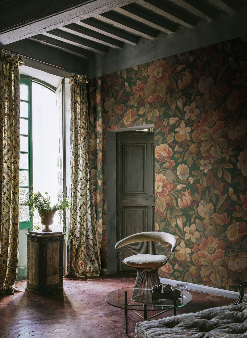 R19238 Vintage Flora Green Vintage Brocade Mural by Rebel Walls