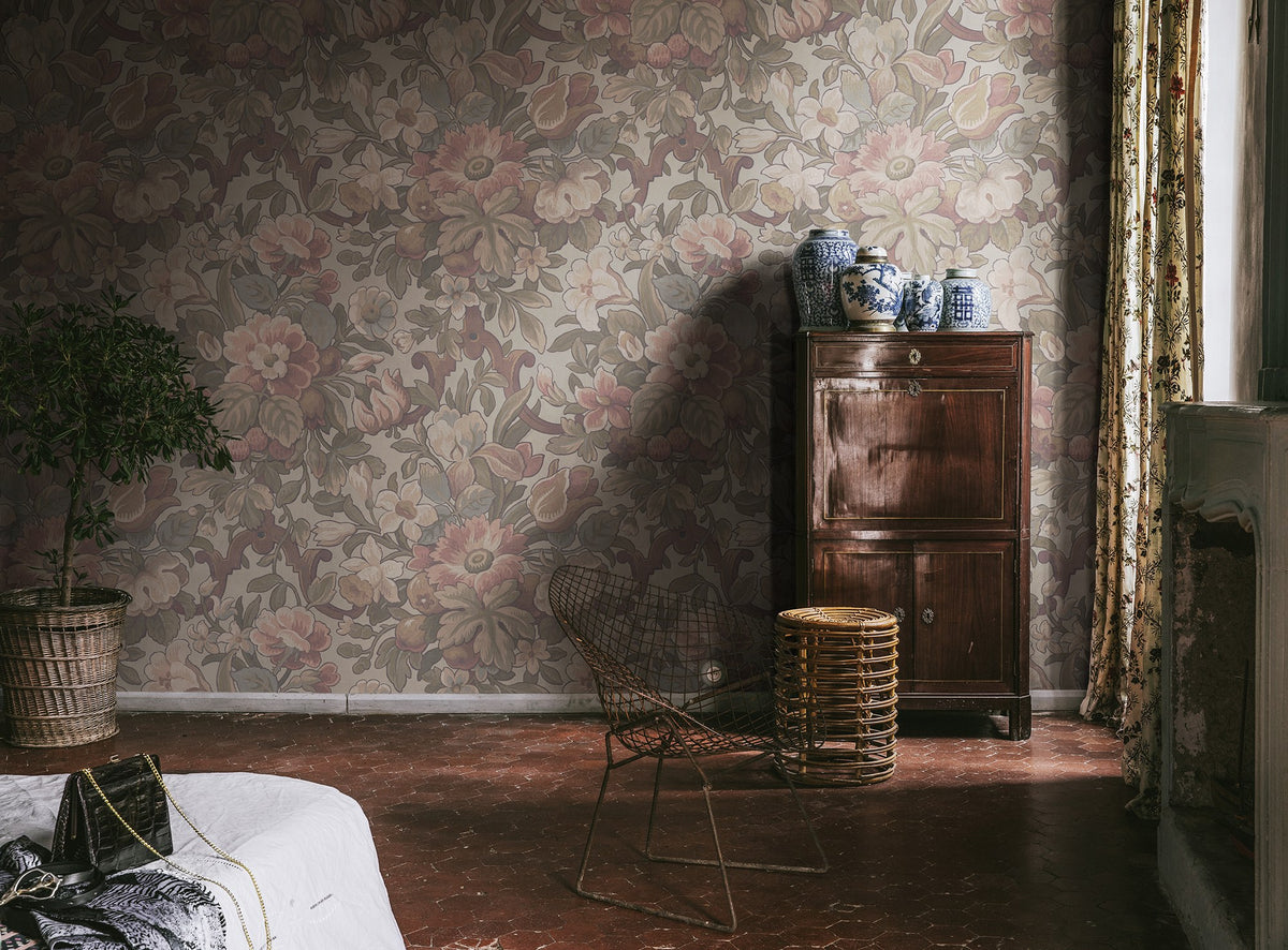 R19239 Vintage Flora Pastel Vintage Brocade Mural by Rebel Walls