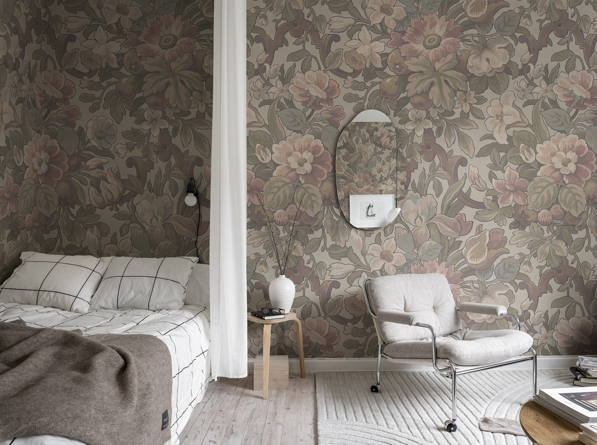 R19239 Vintage Flora Pastel Vintage Brocade Mural by Rebel Walls