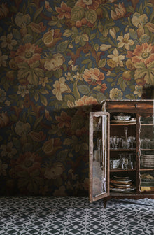 R19240 Vintage Flora Blue Vintage Brocade Mural by Rebel Walls