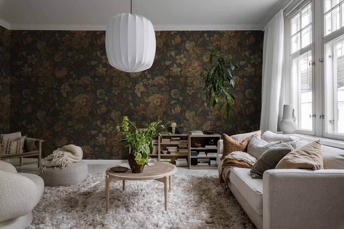 R19240 Vintage Flora Blue Vintage Brocade Mural by Rebel Walls
