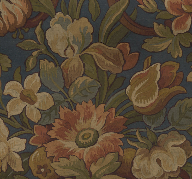 R19240 Vintage Flora Blue Vintage Brocade Mural by Rebel Walls