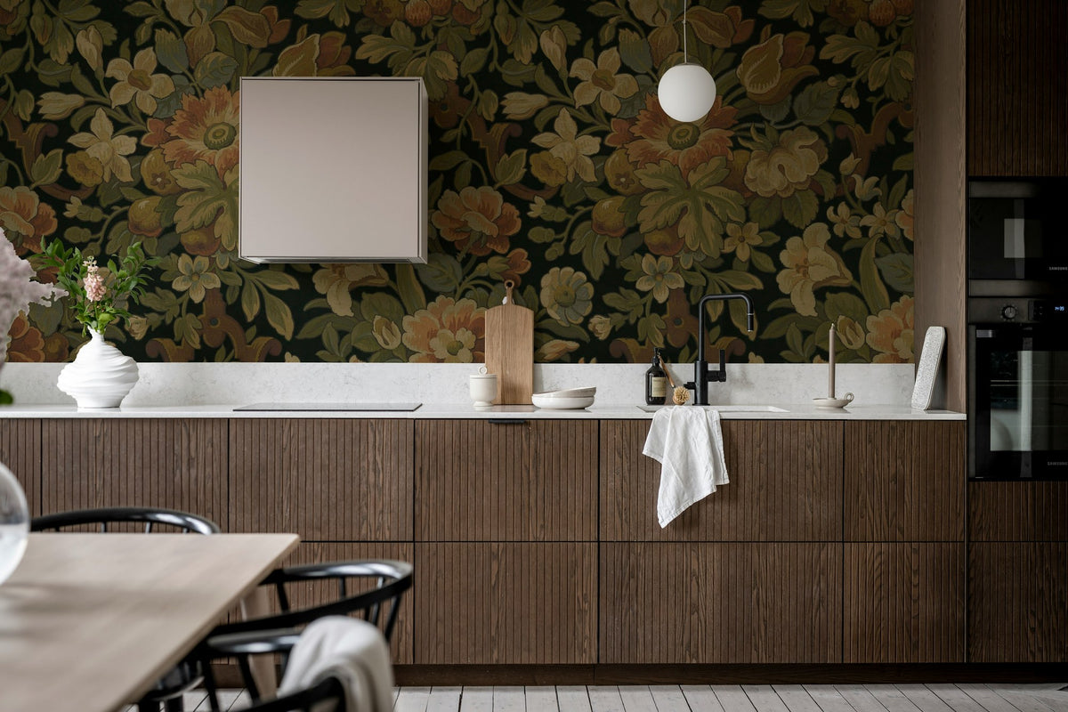 R19241 Vintage Flora Ebony Vintage Brocade Mural by Rebel Walls