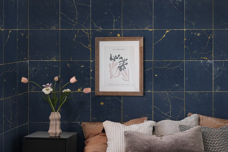 R19295 Kintsugi Dark blue Imperfections Mural by Rebel Walls