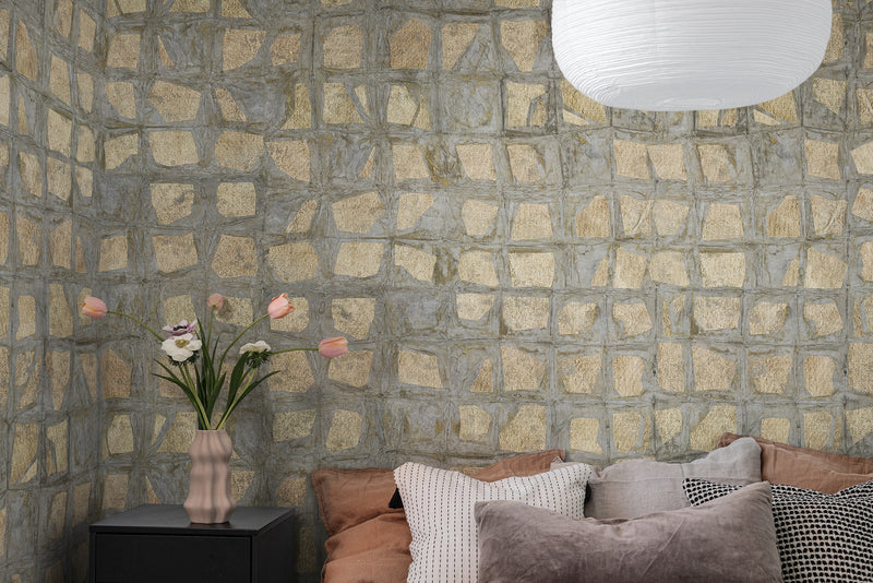 R19299 Gold Leaves Gold Imperfections Mural by Rebel Walls