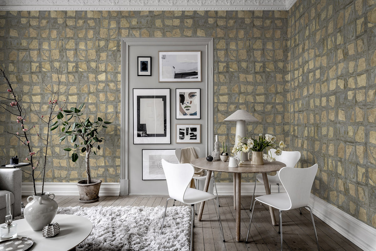 R19299 Gold Leaves Gold Imperfections Mural by Rebel Walls