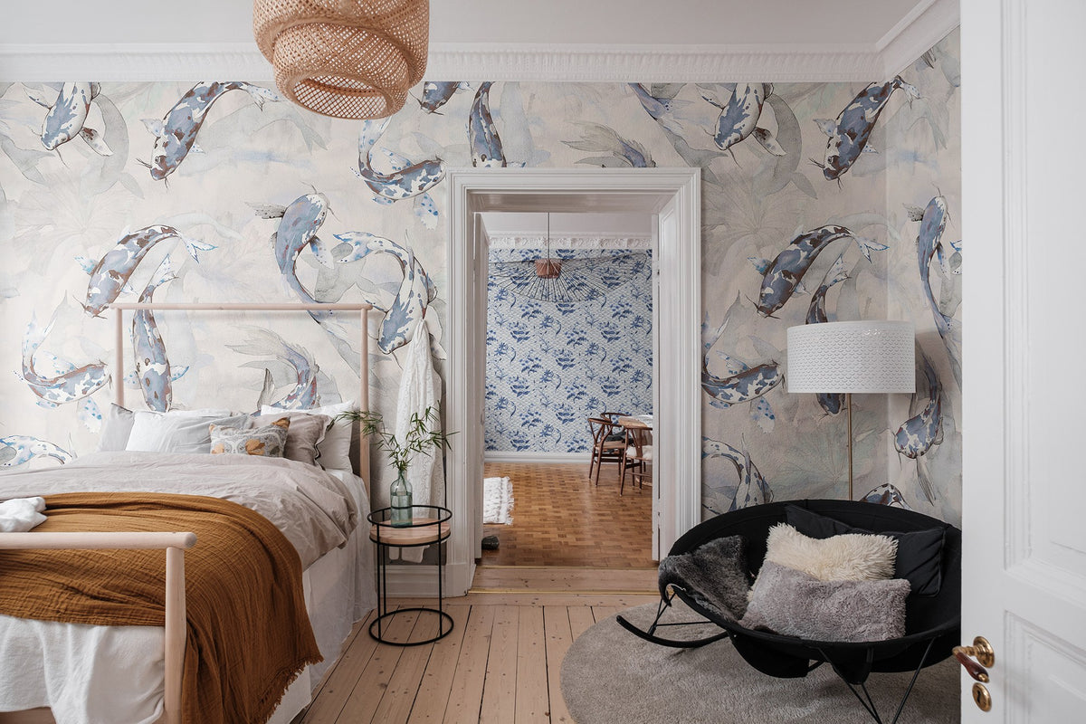 R19302 Koi Blue Imperfections Mural by Rebel Walls