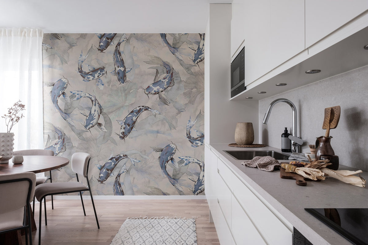 R19302 Koi Blue Imperfections Mural by Rebel Walls