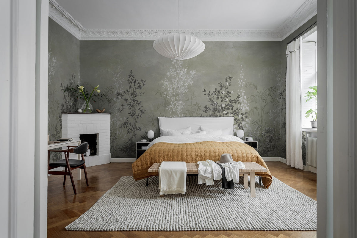 R19305 Chinoiserie Haze Green Imperfections Mural by Rebel Walls