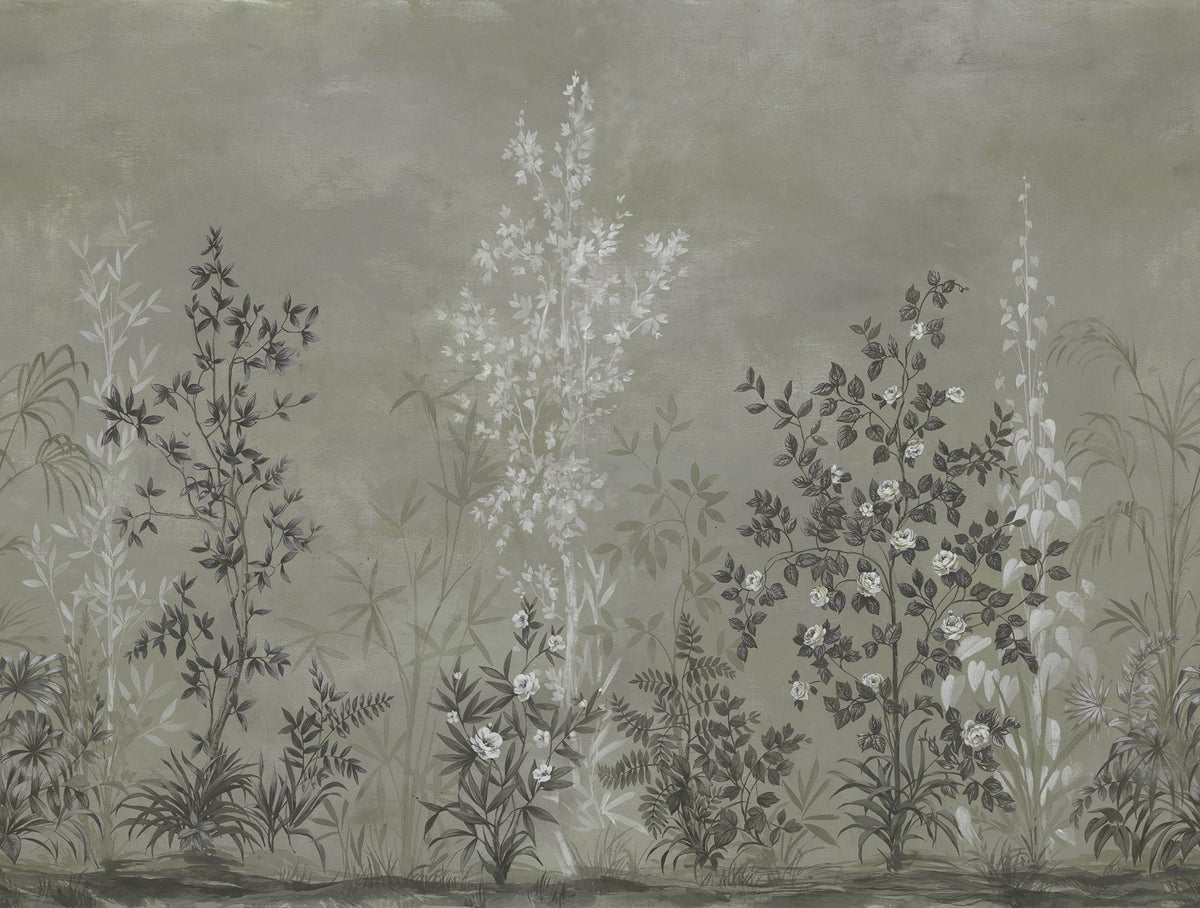 R19305 Chinoiserie Haze Green Imperfections Mural by Rebel Walls