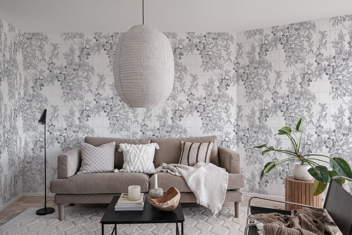 R19310 Rose Tiles Graphite Imperfections Mural by Rebel Walls