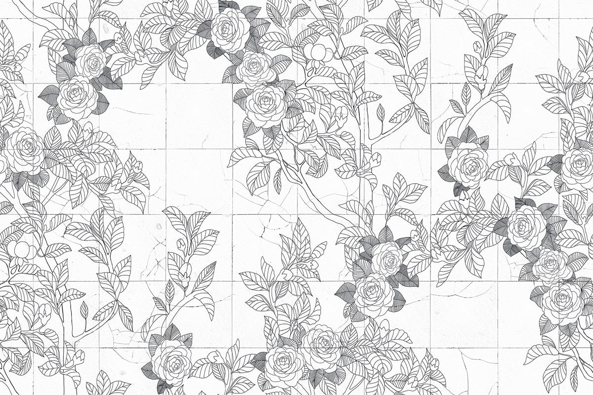 R19310 Rose Tiles Graphite Imperfections Mural by Rebel Walls