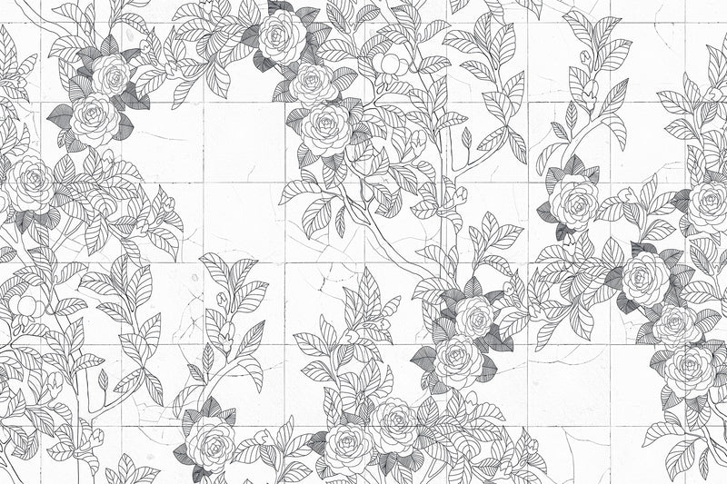 R19310 Rose Tiles Graphite Imperfections Mural by Rebel Walls