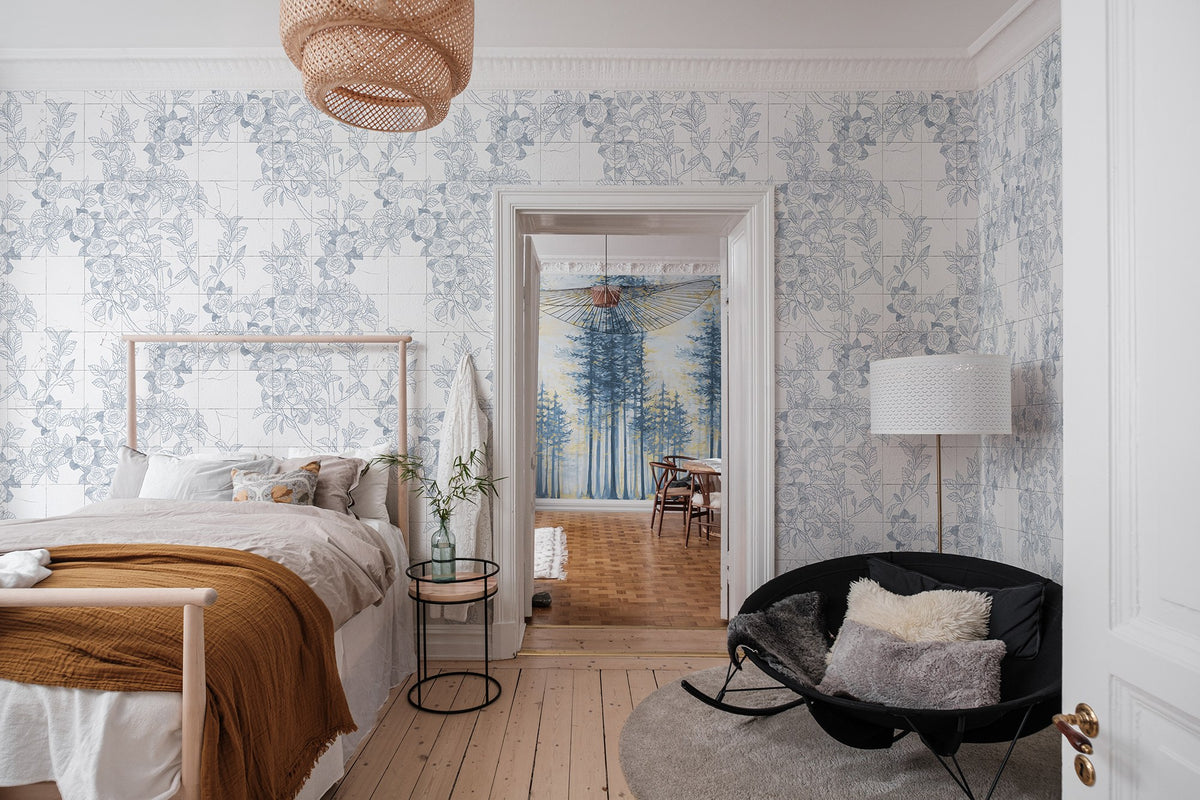 R19311 Rose Tiles Blue Imperfections Mural by Rebel Walls