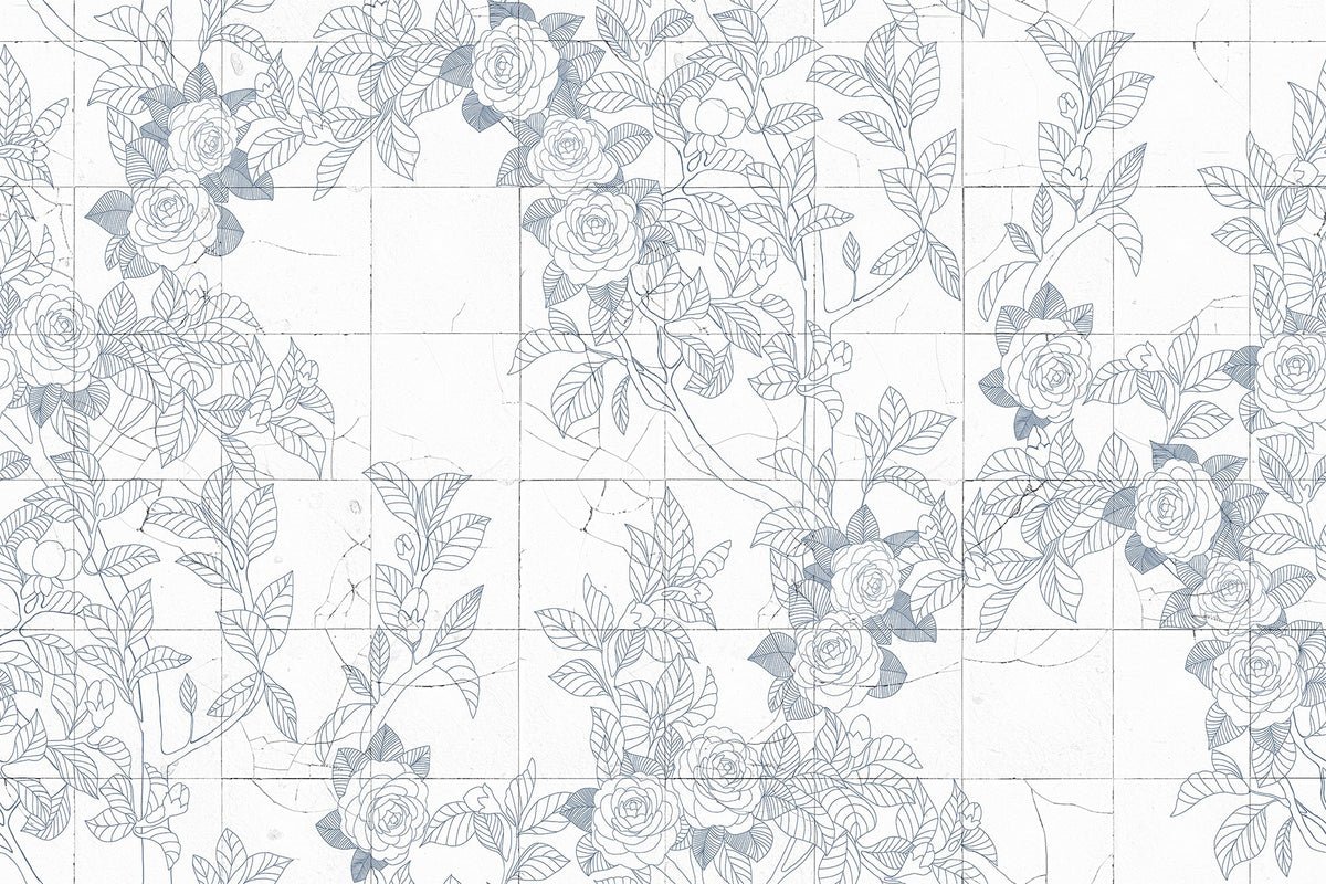 R19311 Rose Tiles Blue Imperfections Mural by Rebel Walls