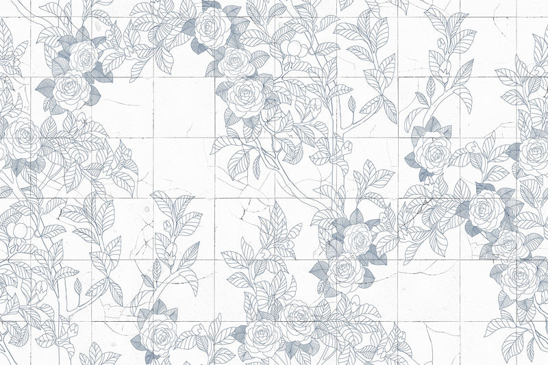 R19311 Rose Tiles Blue Imperfections Mural by Rebel Walls