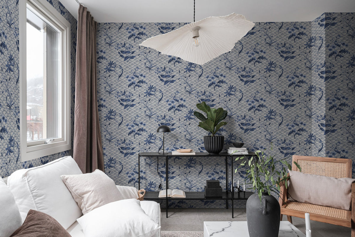 R19321 Floral Ripple Blue Imperfections Mural by Rebel Walls