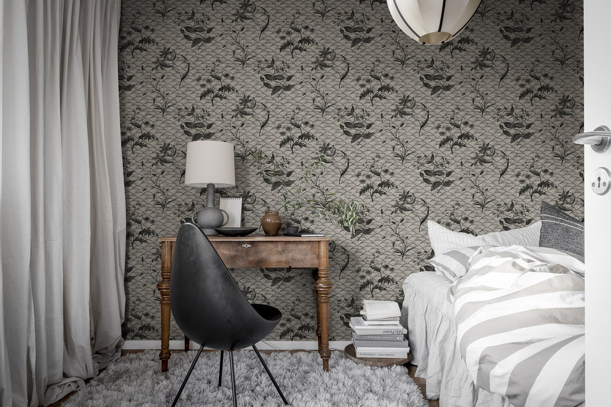 R19322 Floral Ripple Graphite Imperfections Mural by Rebel Walls