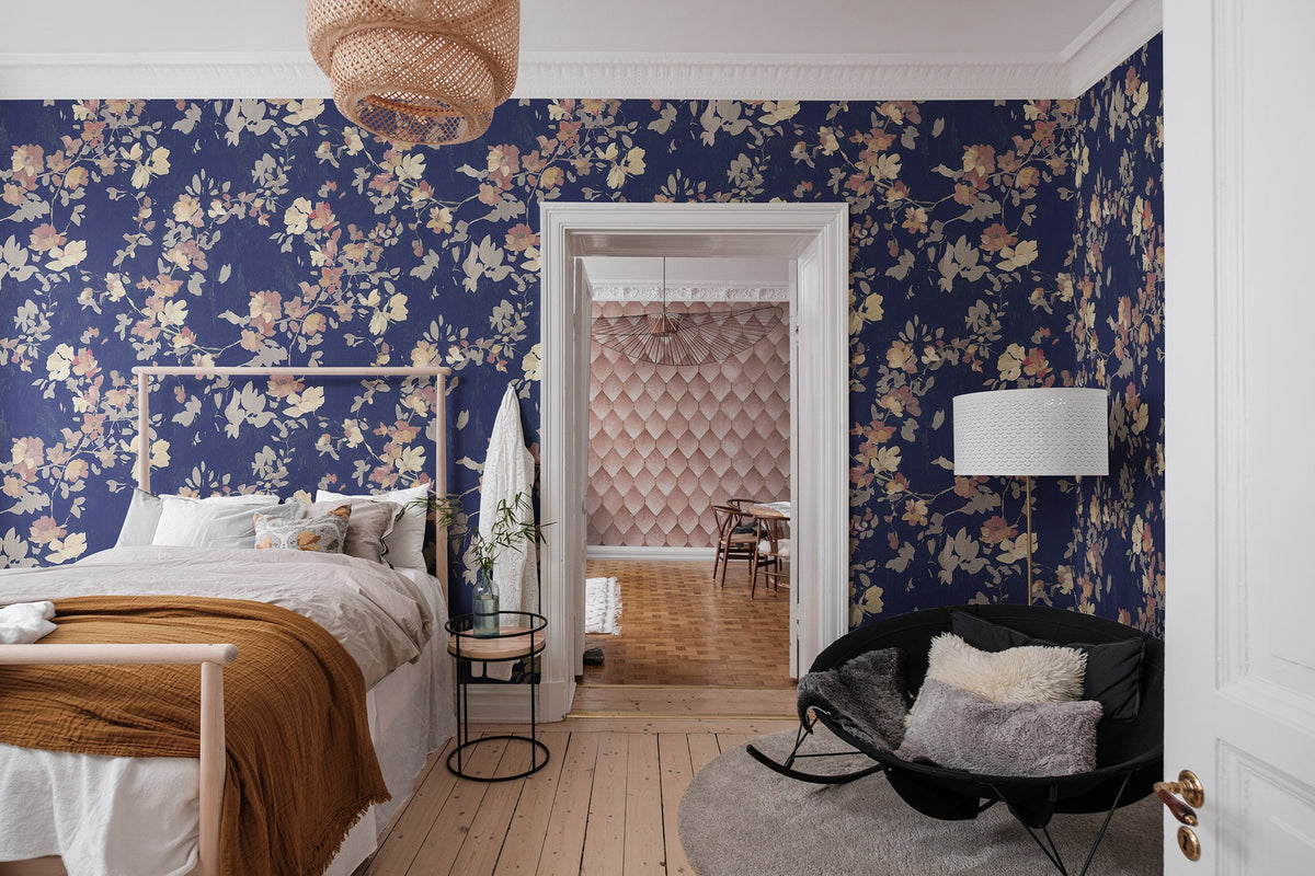 R19323 Blooming Garden Dark Blue Imperfections Mural by Rebel Walls