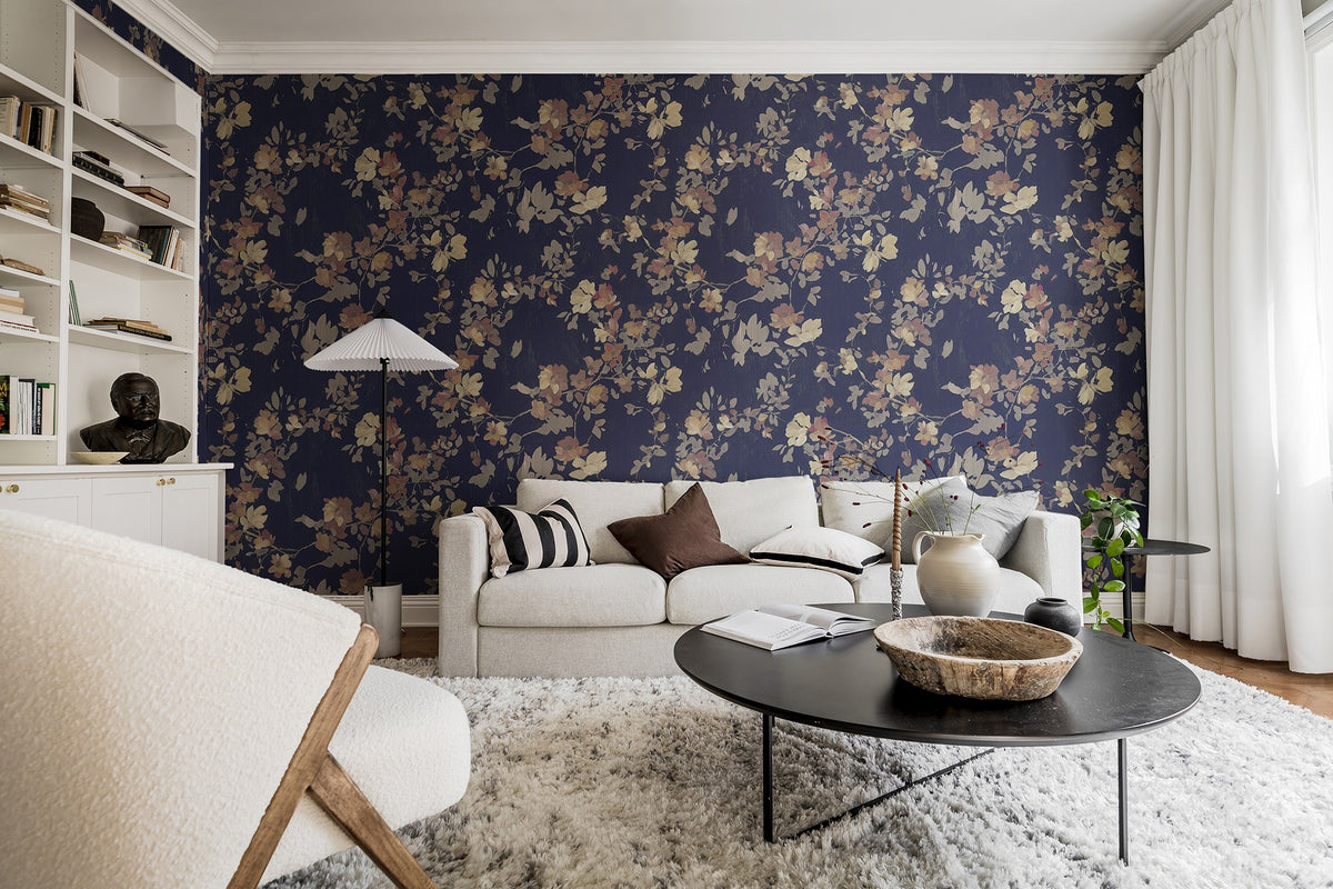 R19323 Blooming Garden Dark Blue Imperfections Mural by Rebel Walls