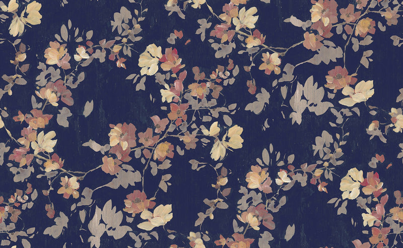 R19323 Blooming Garden Dark Blue Imperfections Mural by Rebel Walls