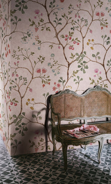 R19329 Song Tree Pink Cherry Vintage Brocade Mural by Rebel Walls