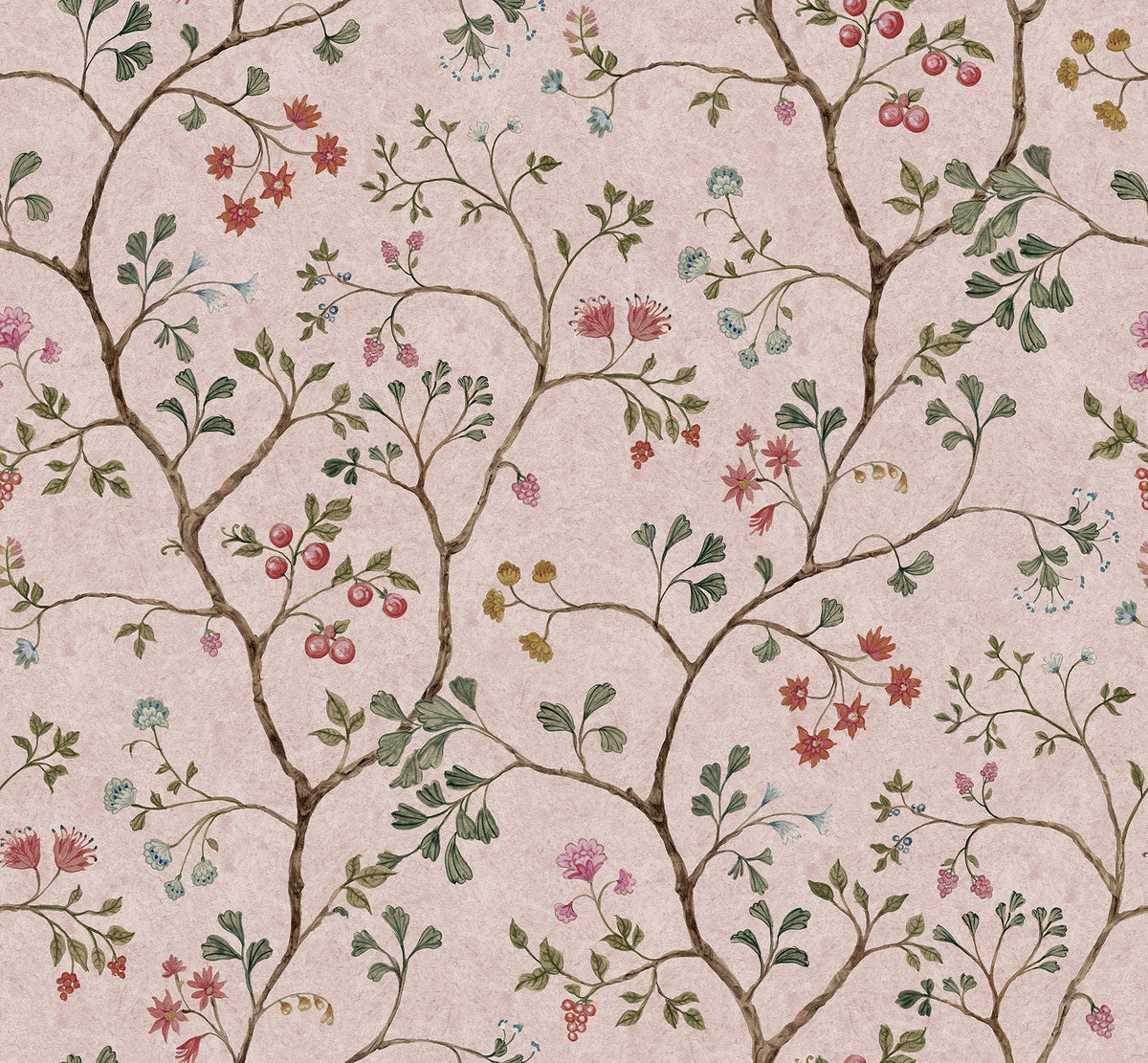 R19329 Song Tree Pink Cherry Vintage Brocade Mural by Rebel Walls