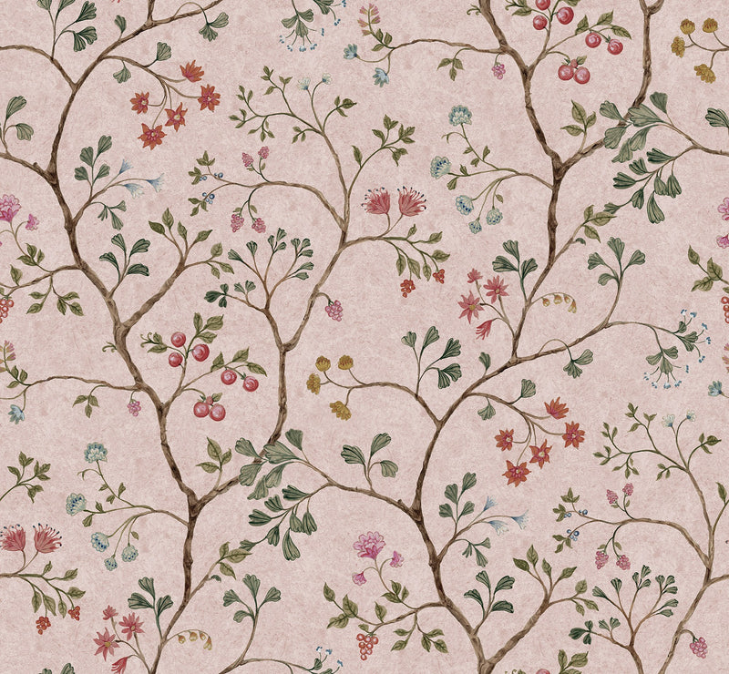 R19329 Song Tree Pink Cherry Vintage Brocade Mural by Rebel Walls