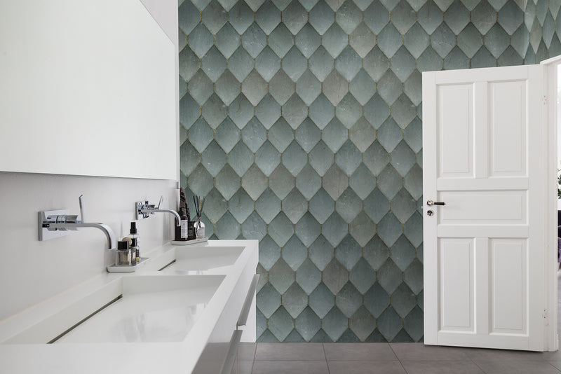 R19330 Osaka Tiles Emerald Imperfections Mural by Rebel Walls