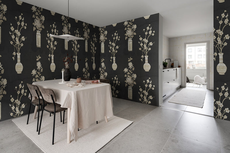 R19340 Japanese Vases Graphite Imperfections Mural by Rebel Walls